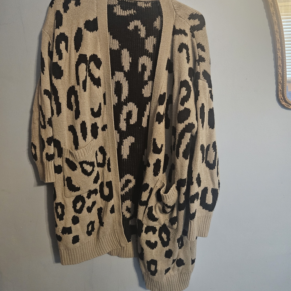 SHEIN Black and Tan Leopard Cardigan